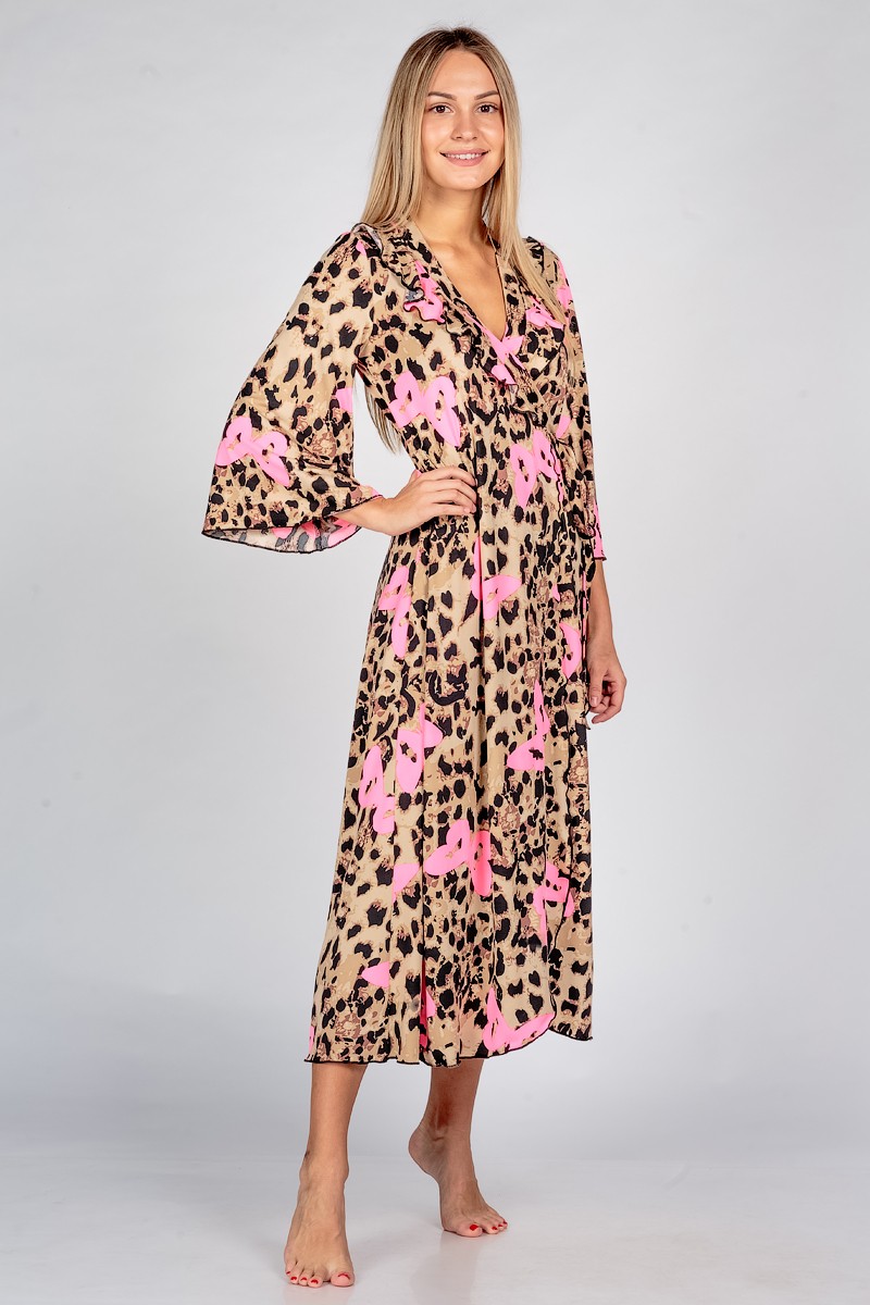 

Халат женский "Неоновый сад розовый" с оборками