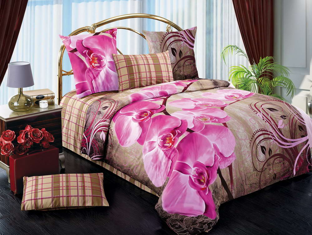 "Дикая орхидея" - комплект постельного белья из сатина с 4 наволочками