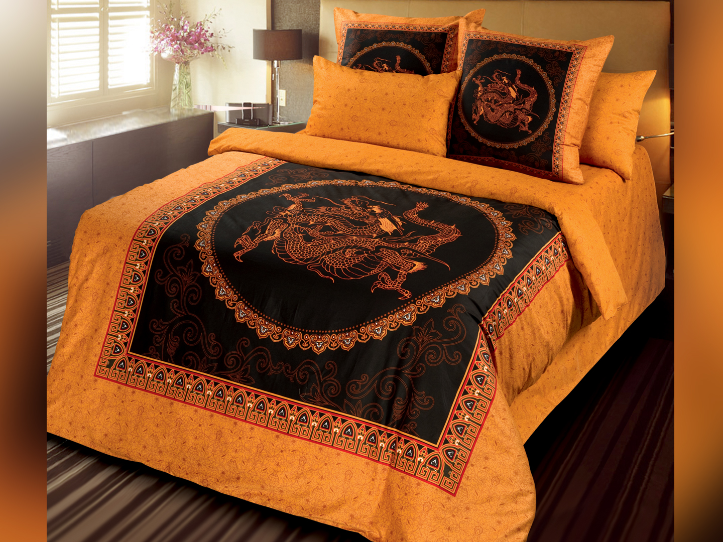 "Год дракона" - комплект постельного белья из сатина с 4 наволочками