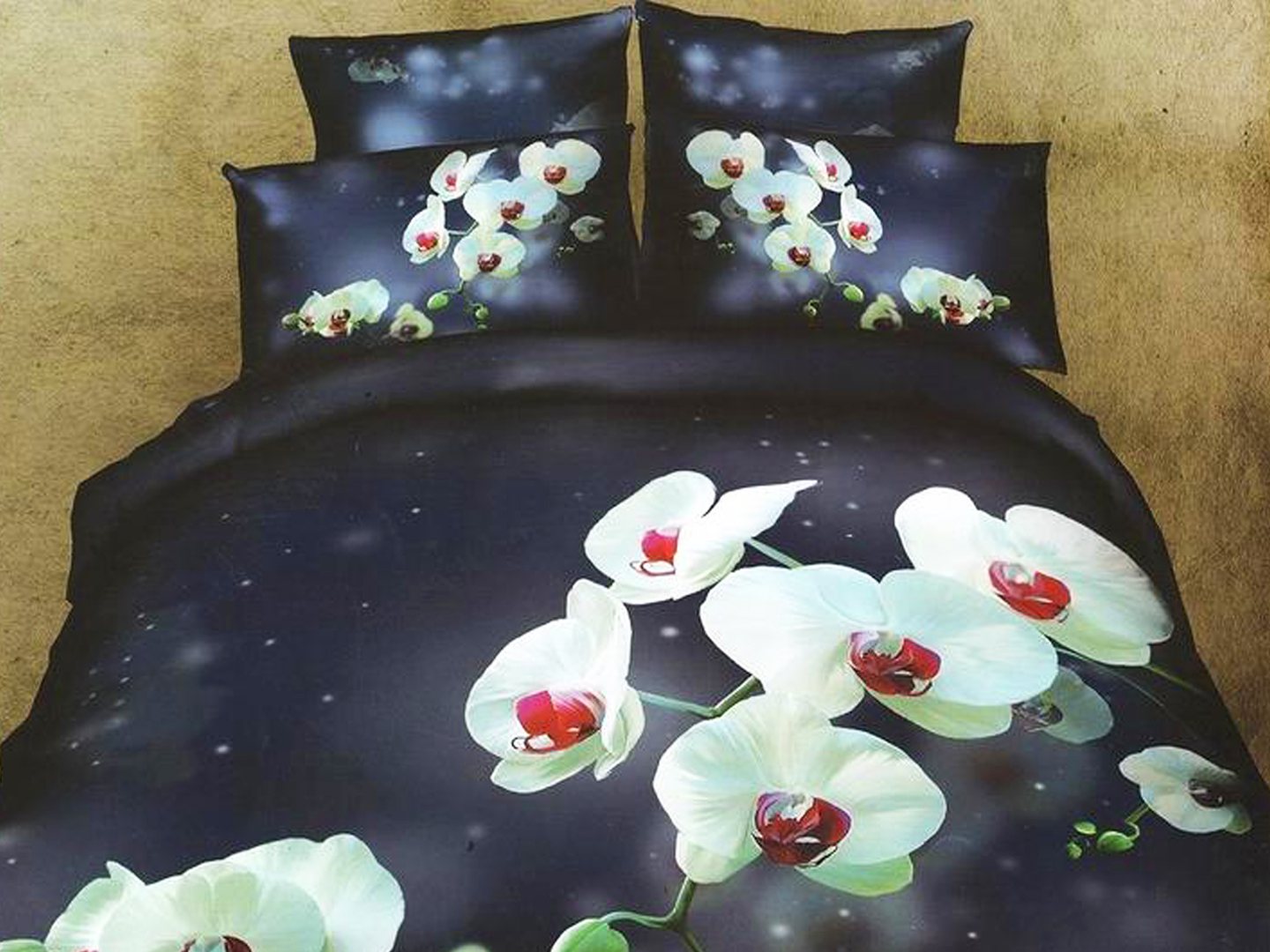 "Ночная орхидея" - комплект постельного белья из сатина с 4 наволочками