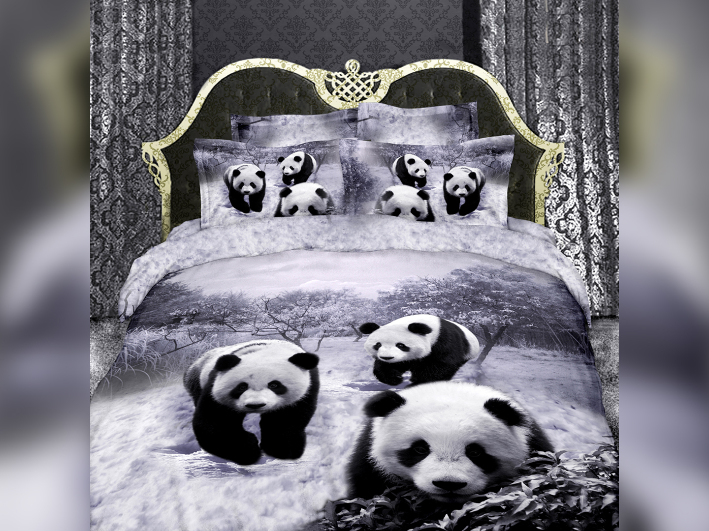 "Панды" - комплект постельного белья из сатина с 4 наволочками