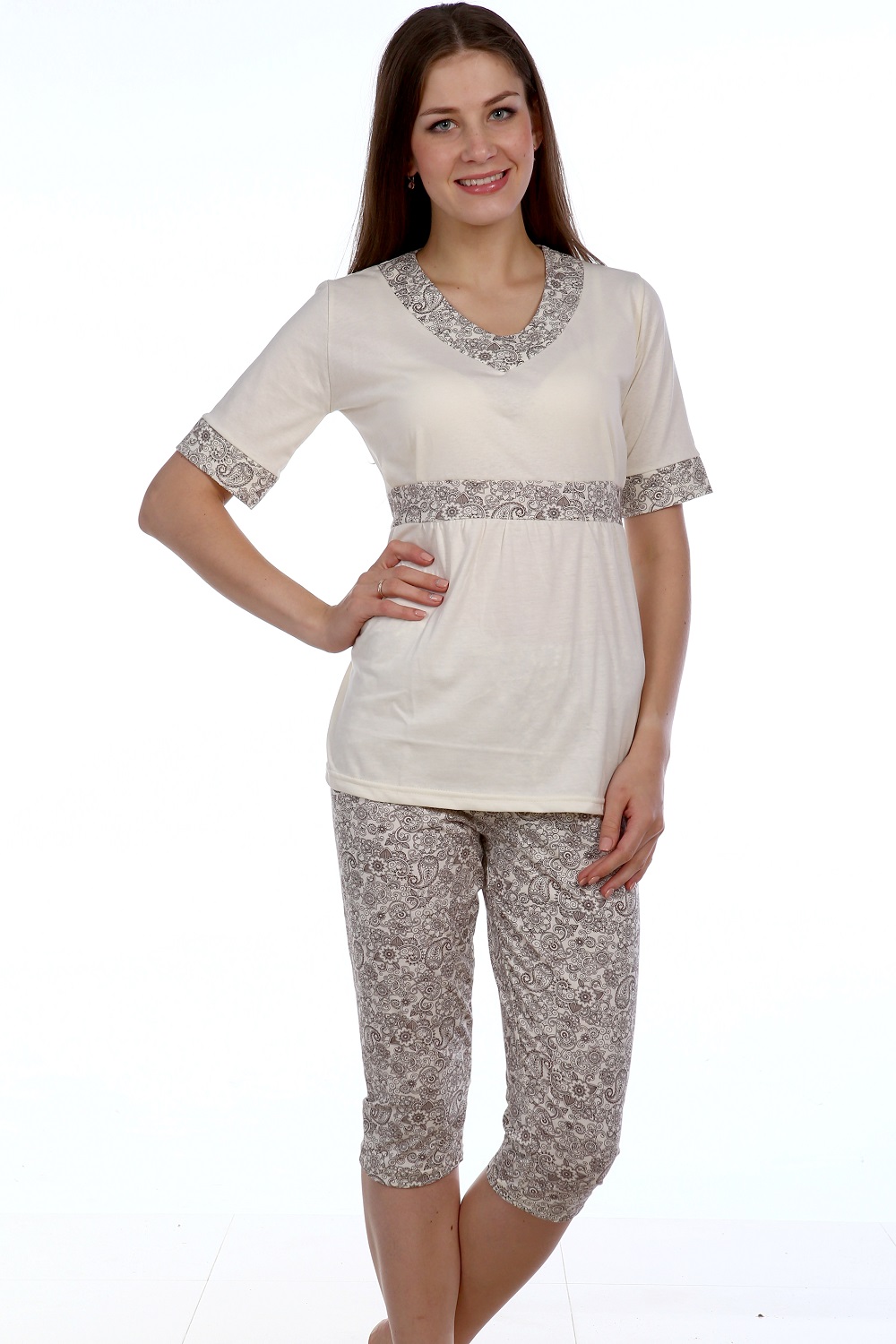 Пижама женская "Айгуль" кофта с коротким рукавом и бриджи