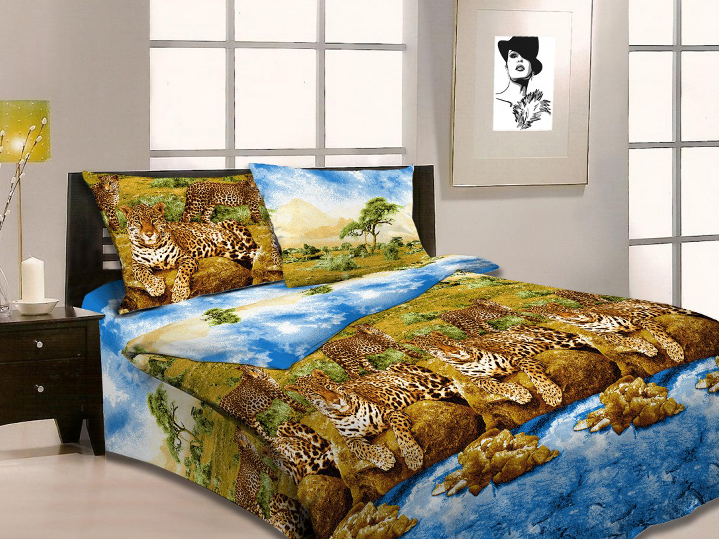 Комплект постельного белья "Леопарды у воды"
