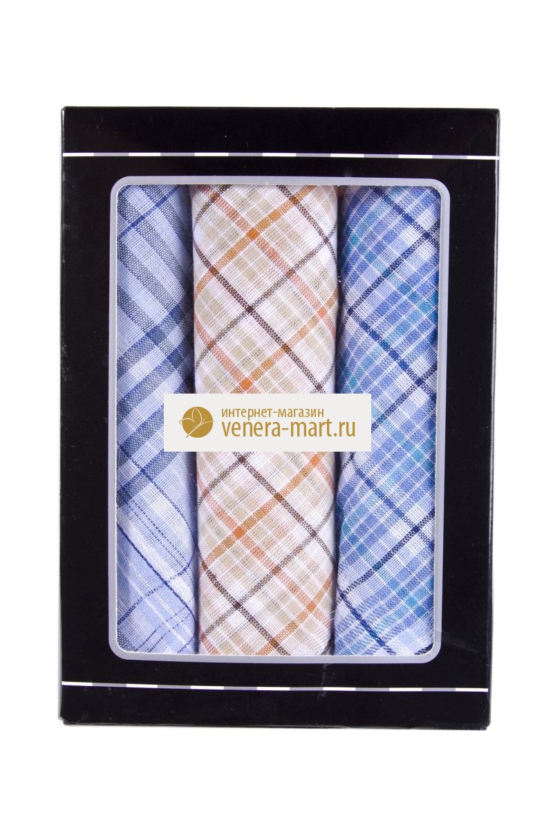 Подарочный набор мужских носовых платков "Джентльмен" в упаковке, 3 шт.
