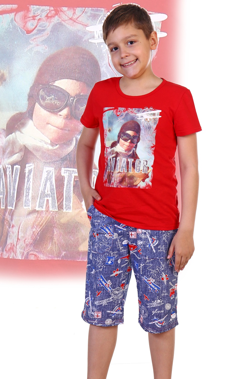 Костюм детский для мальчика "Лётчик" футболка и шорты