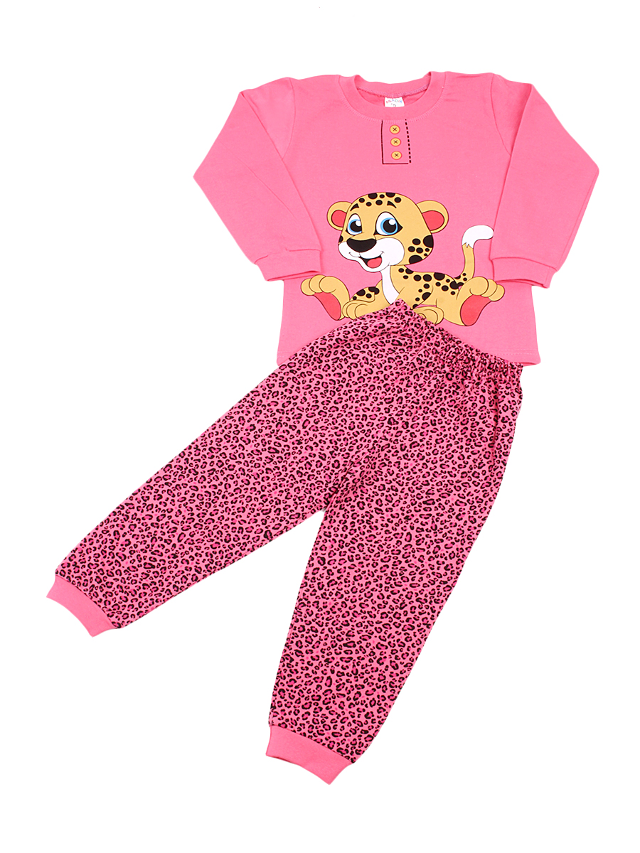 Пижама детская утеплённая для девочки "Леопардик" футболка и брюки