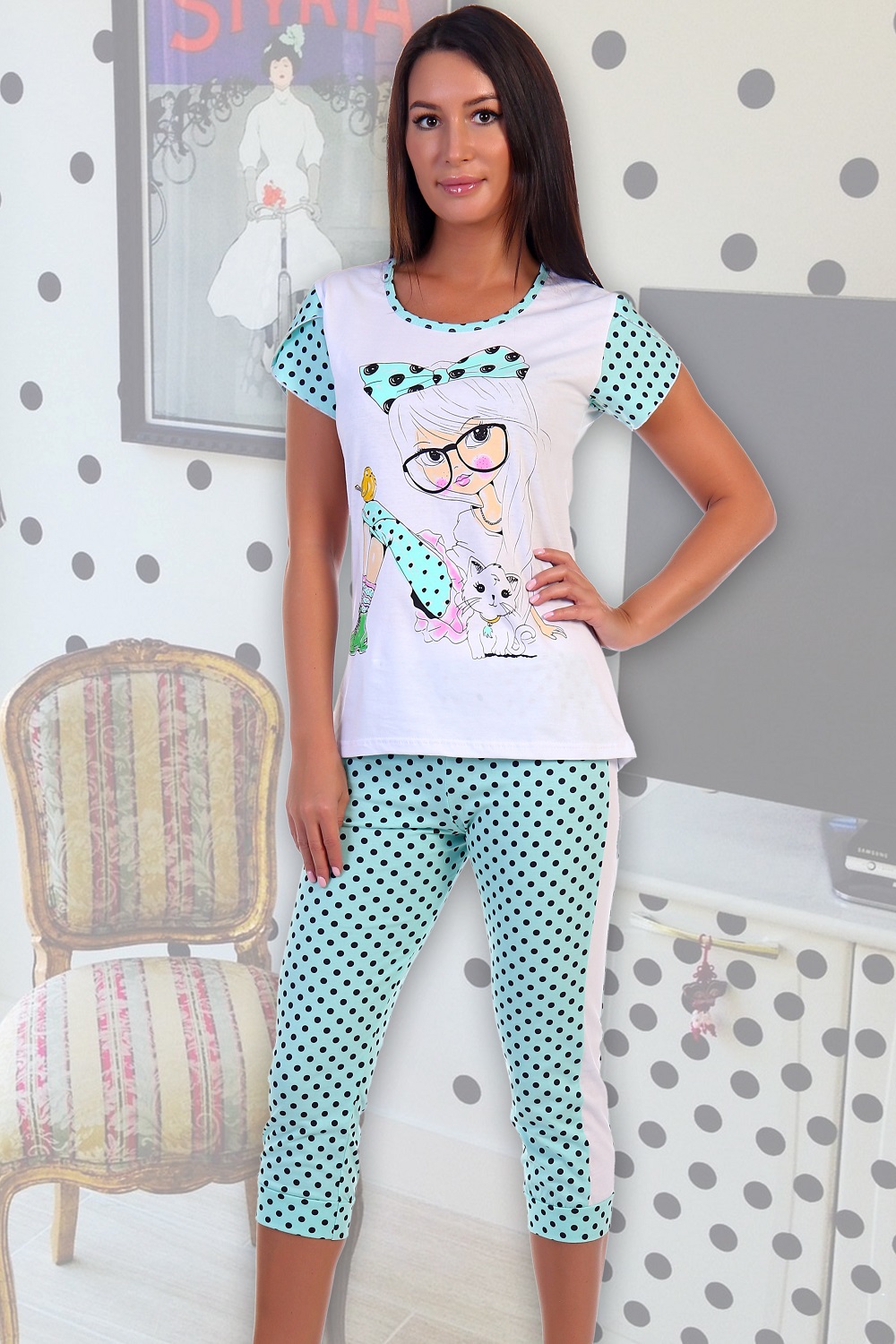 Пижама женская "Цветелина" футболка и бриджи