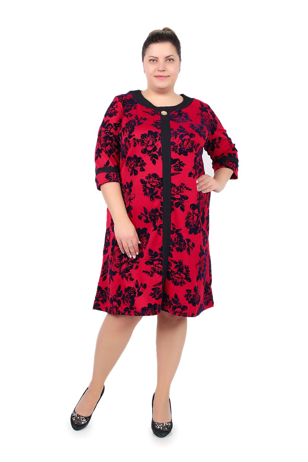 Платье женское "Кайя" красное с брошью