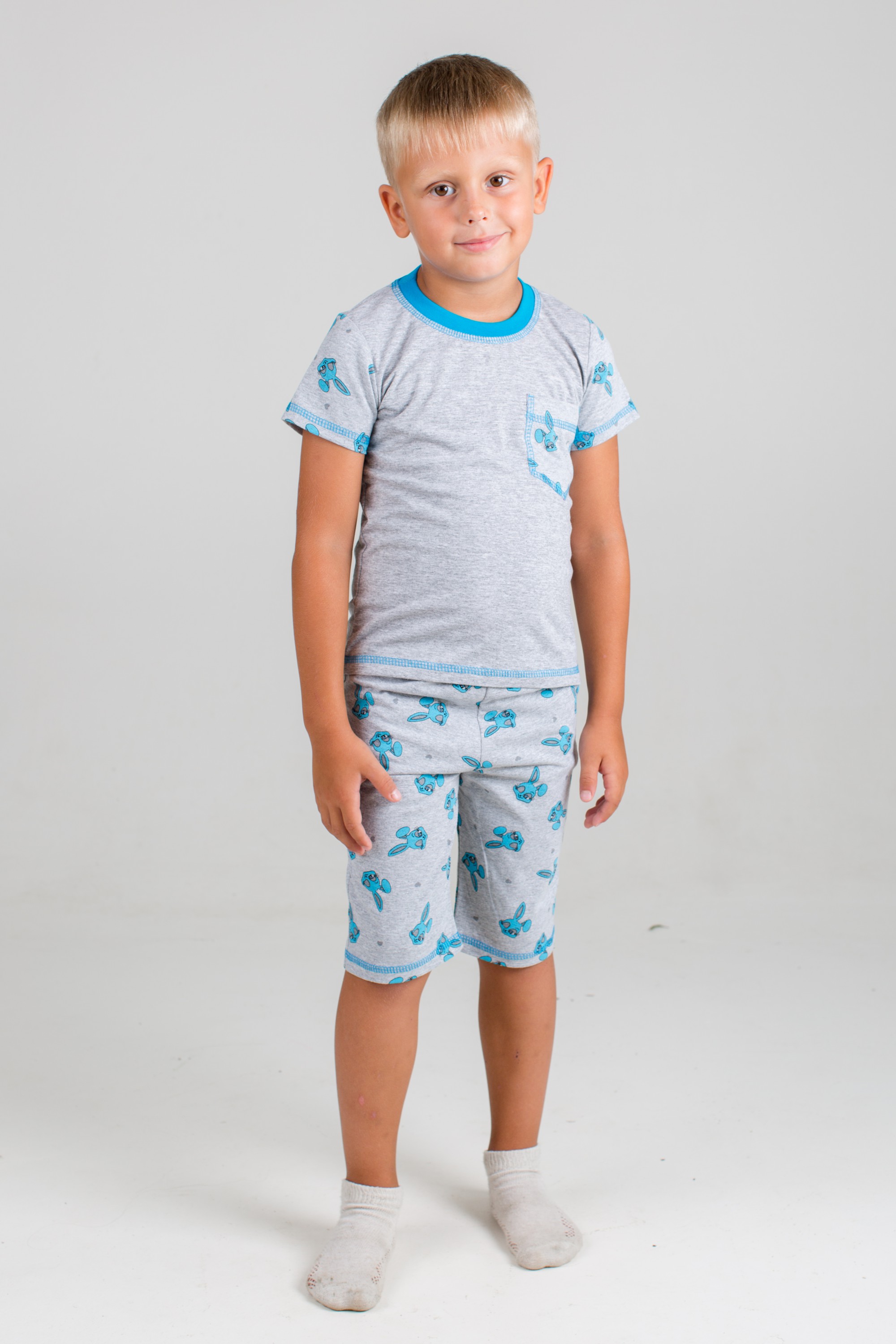 Пижама детская для мальчика "Зайка-2" с коротким рукавом